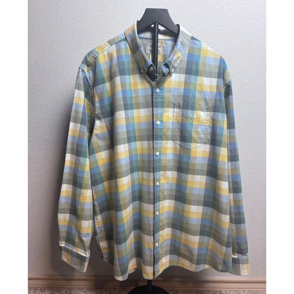 LL Bean Mens XL Traditional Fit Plaid Button Down Shirt Blue Yellow 510030